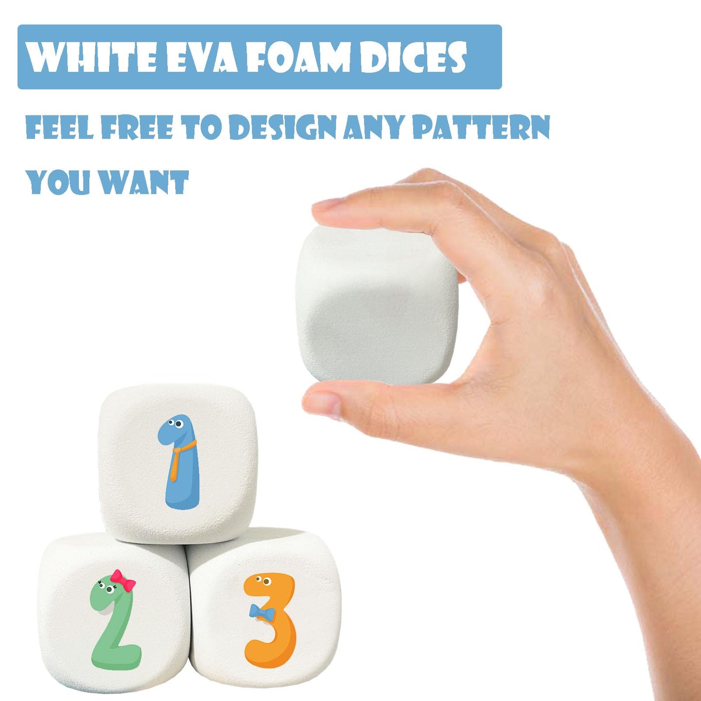 Qidiwin White Eva Foam Dices For Kids Graffiti-Building Blocks,Creative Painting, Party Supplies, 1.96 Inchs,18Pcs