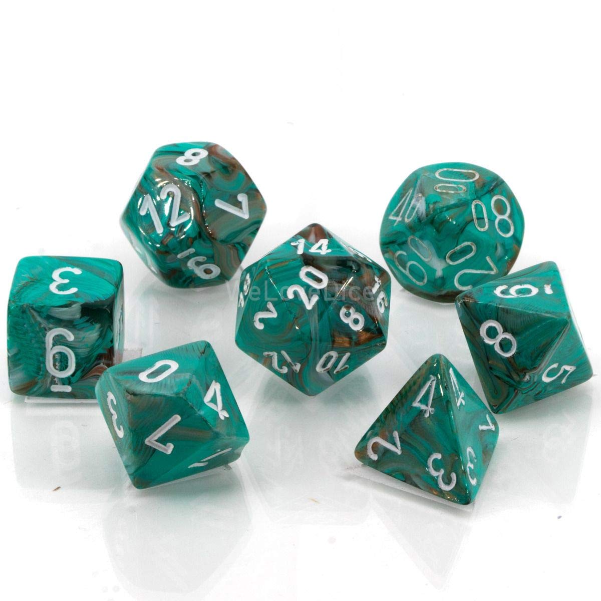 Chessex Manufacturing Chx27403 Marble Oxi-Copper & White Dice - Set Of 7