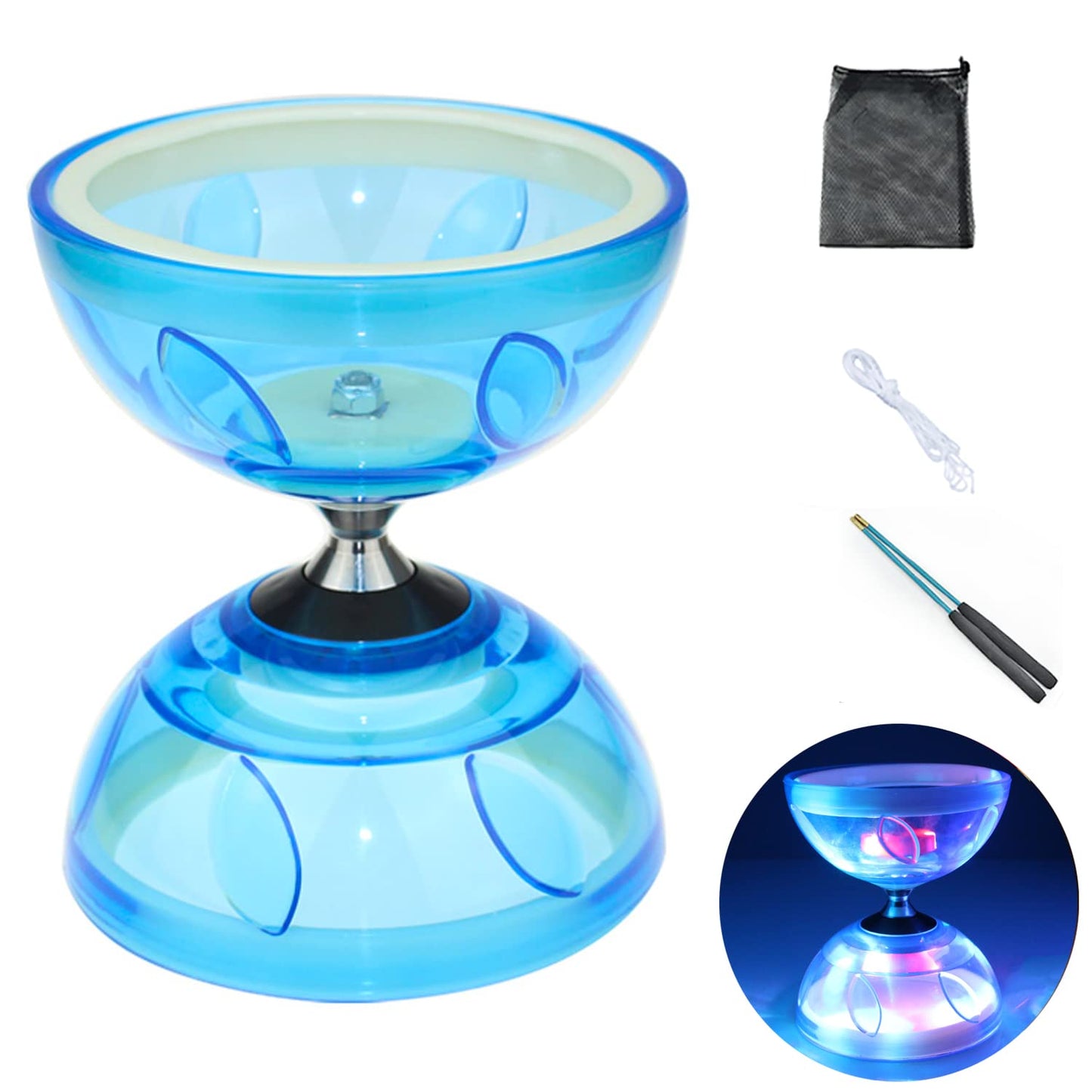 Diabolo Chinese Yoyo Set ,Triple Bearing Diabolo Chinese Yo-Yos Juggling Toys With Colorful Led Diabolo With Diablo Sticks, Diab
