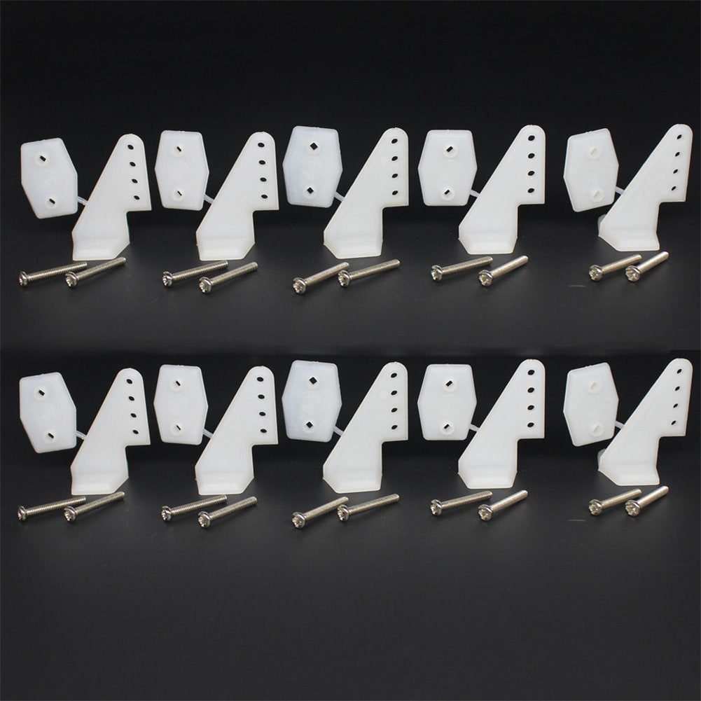 10 Sets Nylon Standard Control Horns W13xL18xH25mm 4 Holes with Screw for RC Airplane Parts KT Model Replacement
