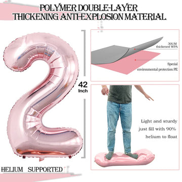 Goer Rose Gold Foil Balloons Number 2,Huge Number Balloons For 2Nd 22Nd Birthday Party Supplies Anniversary Decorations(3 Pcs,42 Inch,32 Inc,16Inch)