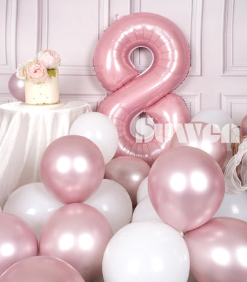 SUWEN 40 Inch Pink Foil Number 8 Balloon, Jumbo Mylar Birthday Party Decoration, Vinyl, 0-9 Happy 8th Anniversary Supplies