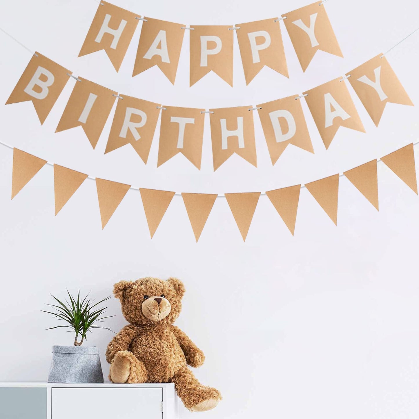 Zwiebeco Brown Birthday Party Decoration Supplies-Brown Kraft Happy Birthday Sign Banner Triangle Flag Bunting Banner Pennant Ga