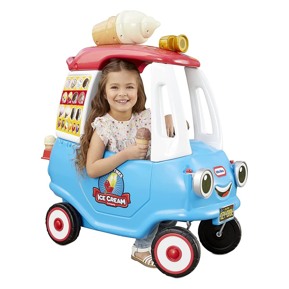 Little Tikes Cozy Ice Cream Truck, Coupe Ride On Car, Kid And Parent Powered, Truck Music, Including Accessories- Gift For Kids, Toy Girls Boys Ages 1.5 To 5 Years Old
