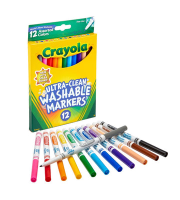Crayola Ultra Clean Fine Line Markers (12ct), Washable Markers for Kids, Arts & Crafts, Coloring Book Markers, Toddler Gifts