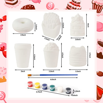 LovesTown 6 PCS Food Paintable Squishies Making Kit - Large DIY Craft Set for Kids, Perfect Christmas & Birthday Gift, Multicolored