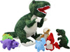 JDS Toy Store Handcrafted Plush Big Green T-Rex Stuffed Dinosaur with 6 Baby Dinosaurs - 19.6 Inches - Faux Fur