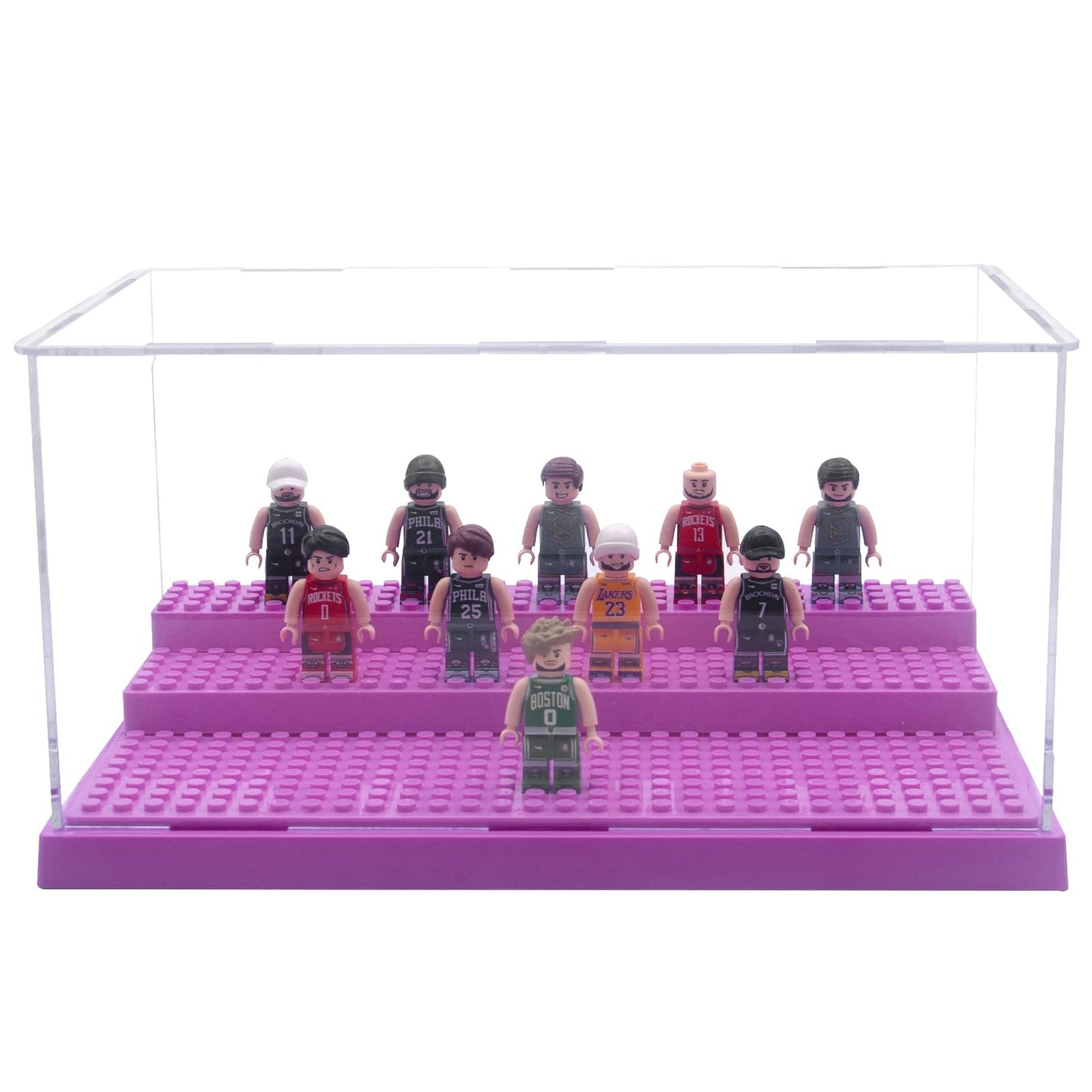 Minifigure Display Case For Action Figures Blocks, Dustproof Acrylic Display Box Storage With 3 Movable Steps For Collection Models Minifigures, Bricks Blocks Toys