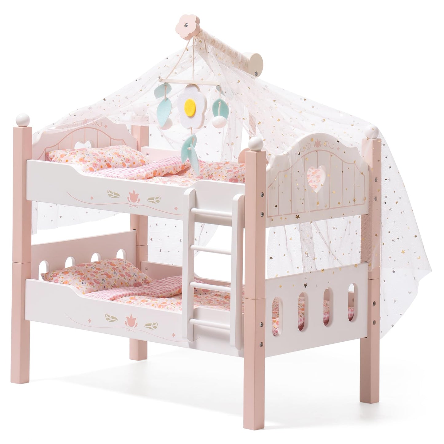 Robotime Baby Doll Bunk Beds, Wooden Baby Doll Crib, Stackable Doll Bed Toy, High18 Inch Dolls Furniture Fits American Girl 3+ (