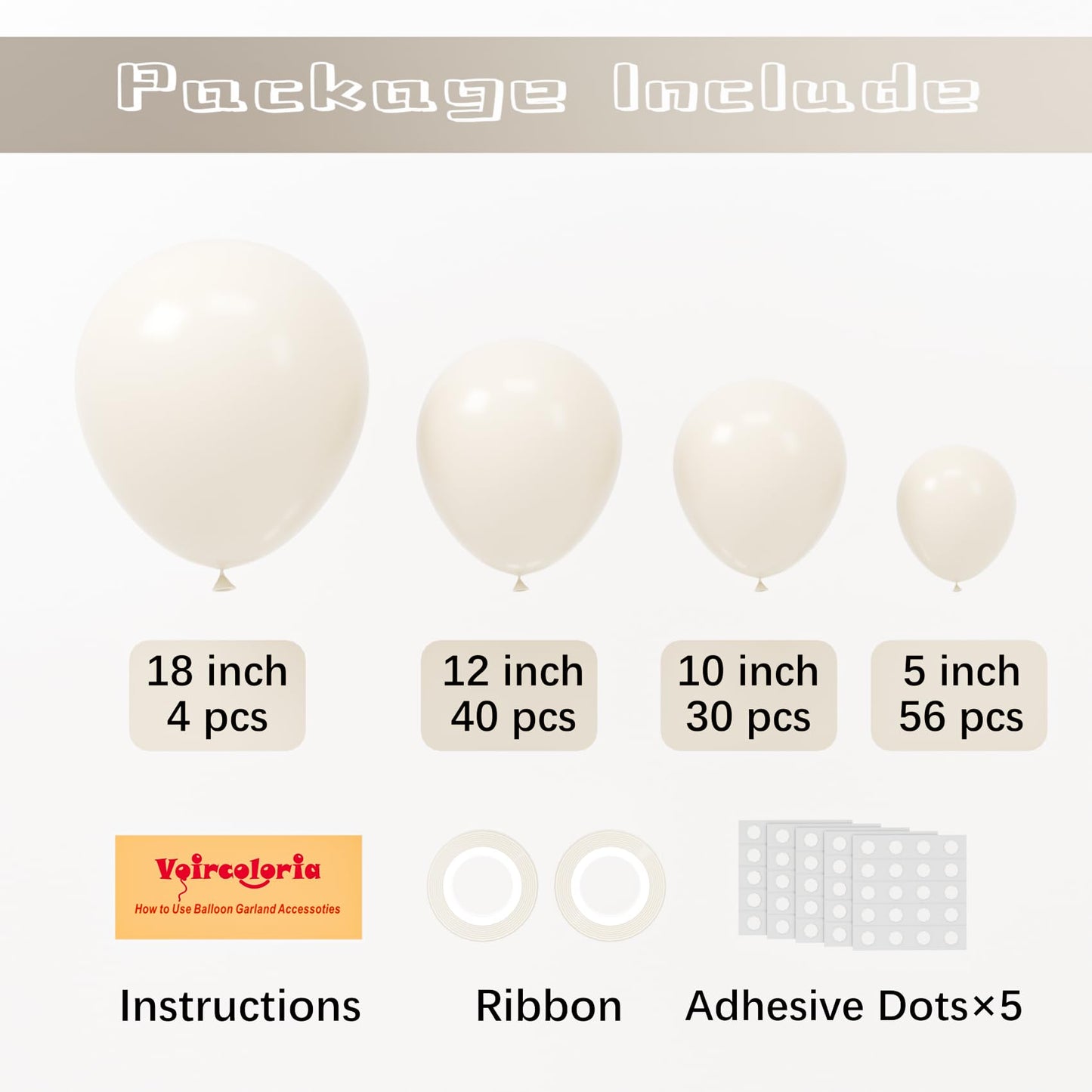 Voircoloria 130Pcs White Sand Balloons Different Sizes 18'' 12'' 10'' 5'' Off White Party Latex Balloons For Birthday Baby Showe