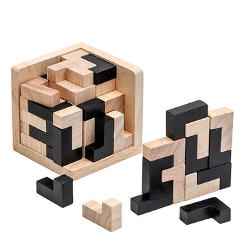 Wooden Brain Teaser Puzzle Cube Wooden Puzzles T-Shaped Jigsaw Logic Puzzle Educational Toy For Kids And Adults By Ahyuan (L Shape Black And Natural)