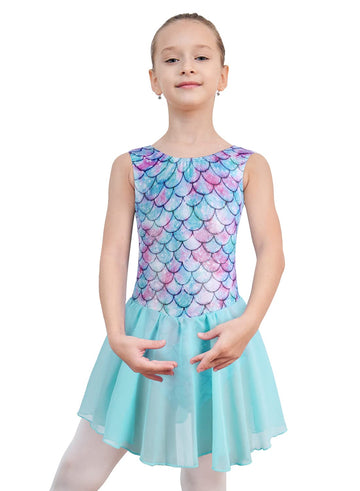 Eqsjiu Girls Gymnastics Leotards With Skirt Toddlers Dresses Skirts For Dance 2T 3T Mermaid Scales Green Aqua Colorful
