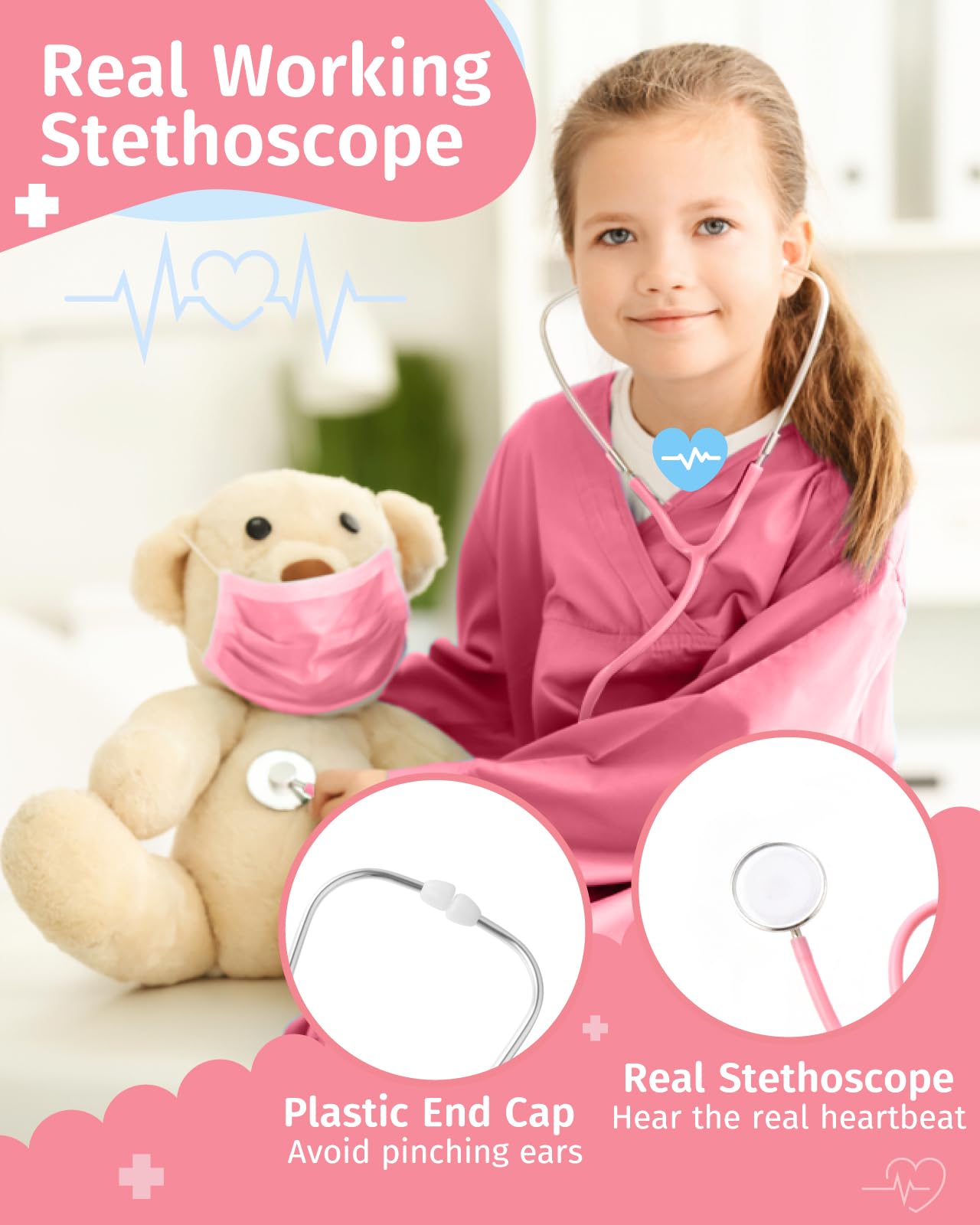 Gleamkid Doctor Costume For Kids Scrubs With Accessories,7Pcs Toddler Halloween Costume For Boy Girls