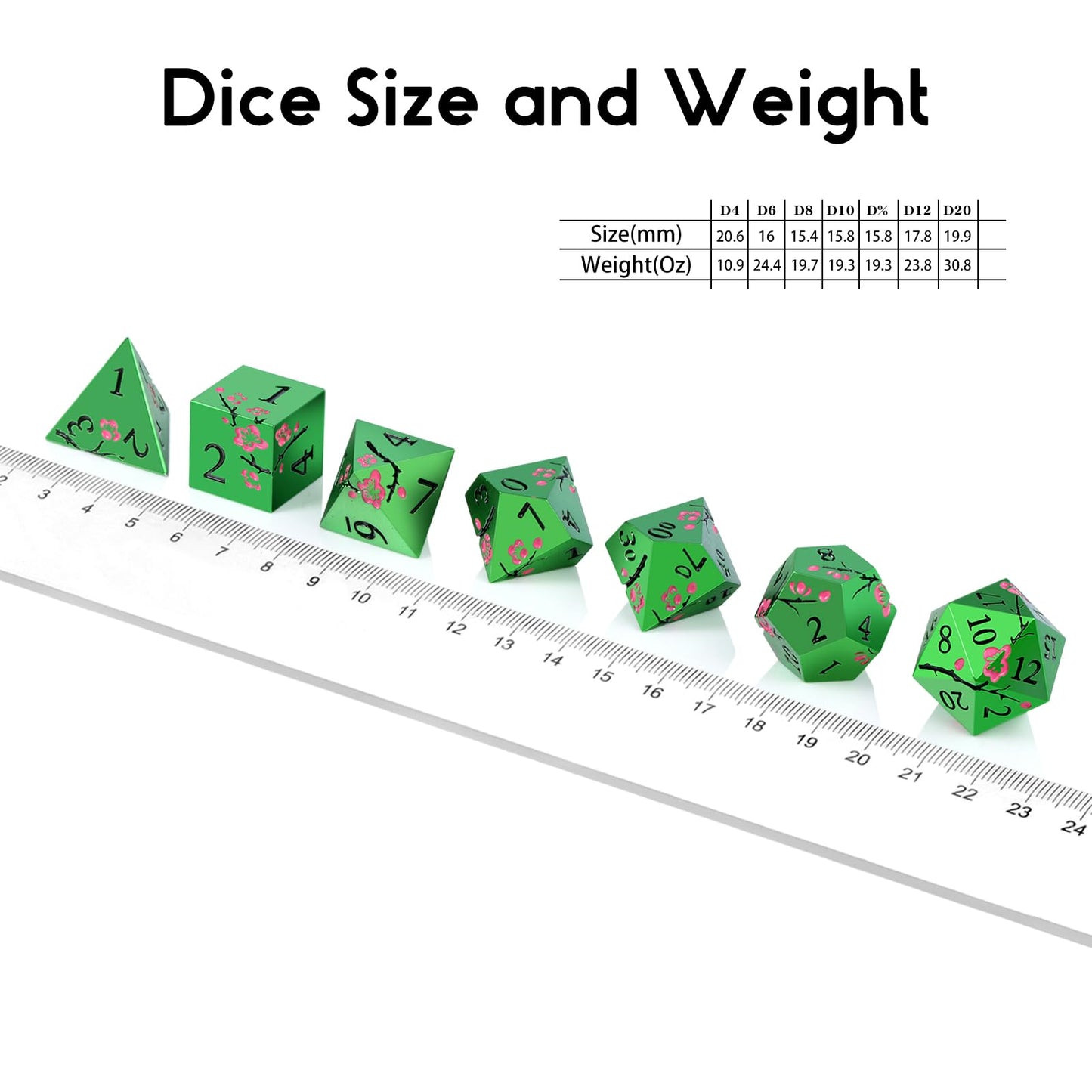 Matt Green Metal Dice Set, DNDND 7 PCS Heavy Metallic D&D Dice Set with Grogeous Gift Case for Dungeons and Dragon Tabletop Game