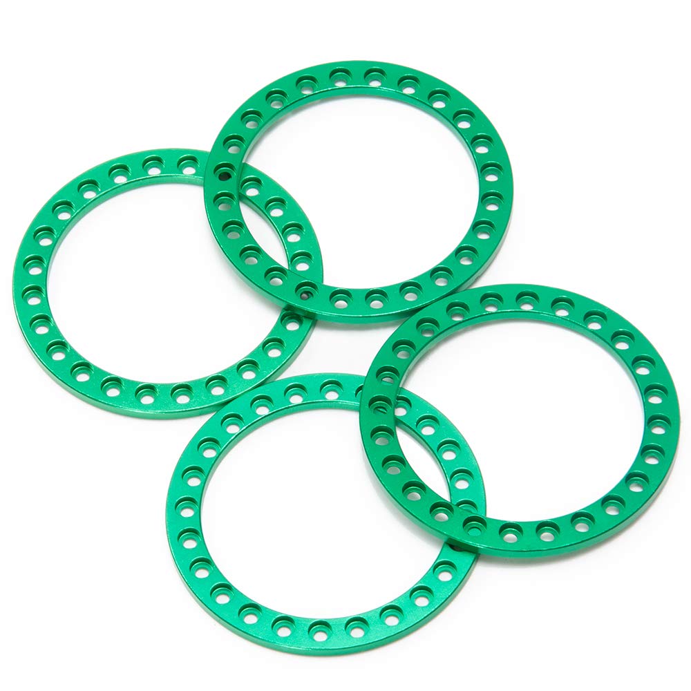 RCLIONS 4pcs Aluminum Replacement Wheel Rim Beadlock Ring for 1:10th RC Crawler Car 1.9'' RC Wheels/Rims (Green)