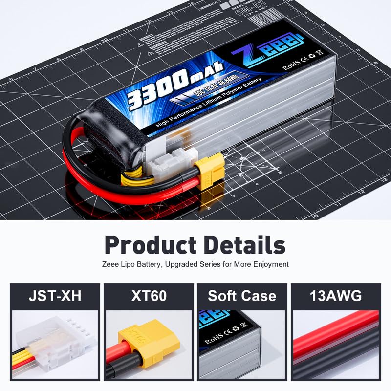 Zeee 14.8V 4S Lipo Battery 50C 3300mAh Soft Case Battery with XT60 Plug for RC Airplane Helicopter RC Boat UAV Drone FPV RC Car