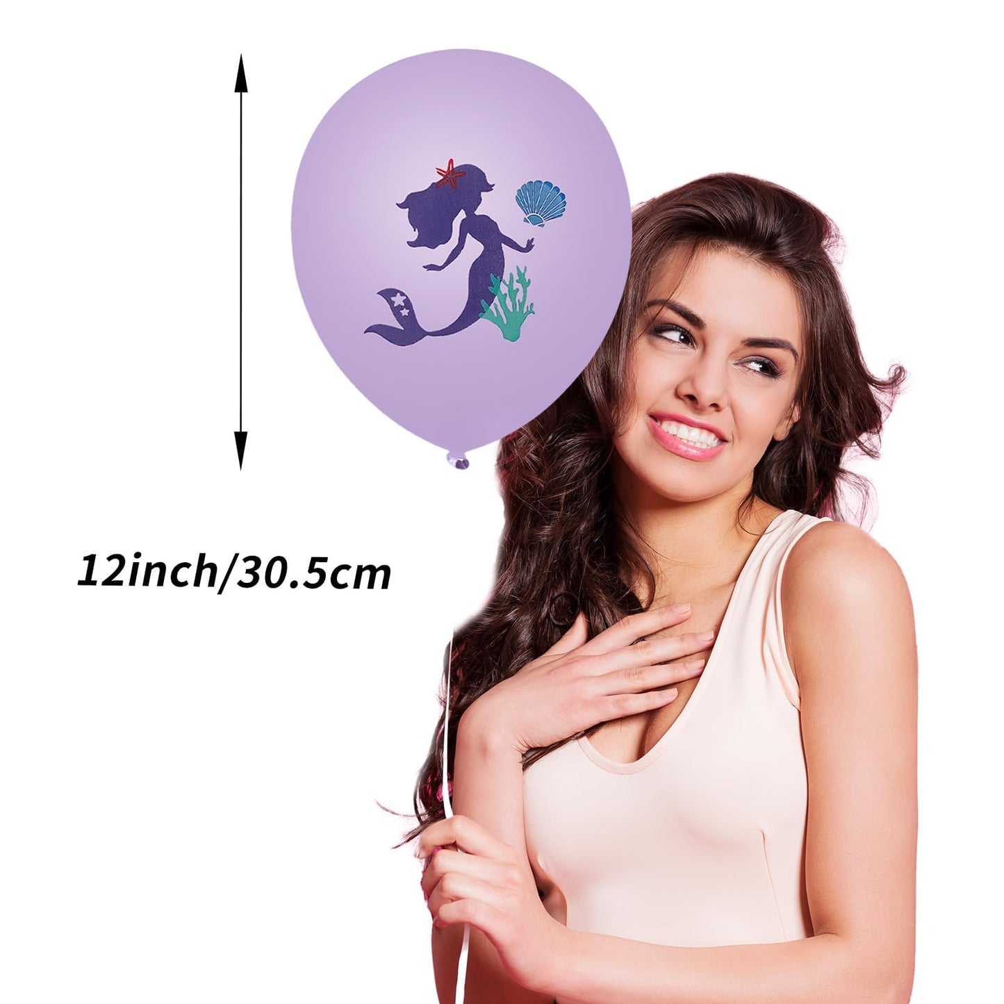 Mermaid Party Balloons, Mermaid Purple Pink Teal Balloon With Conch Shell Starfish Print Balloons Mermaid Confetti Balloon For U