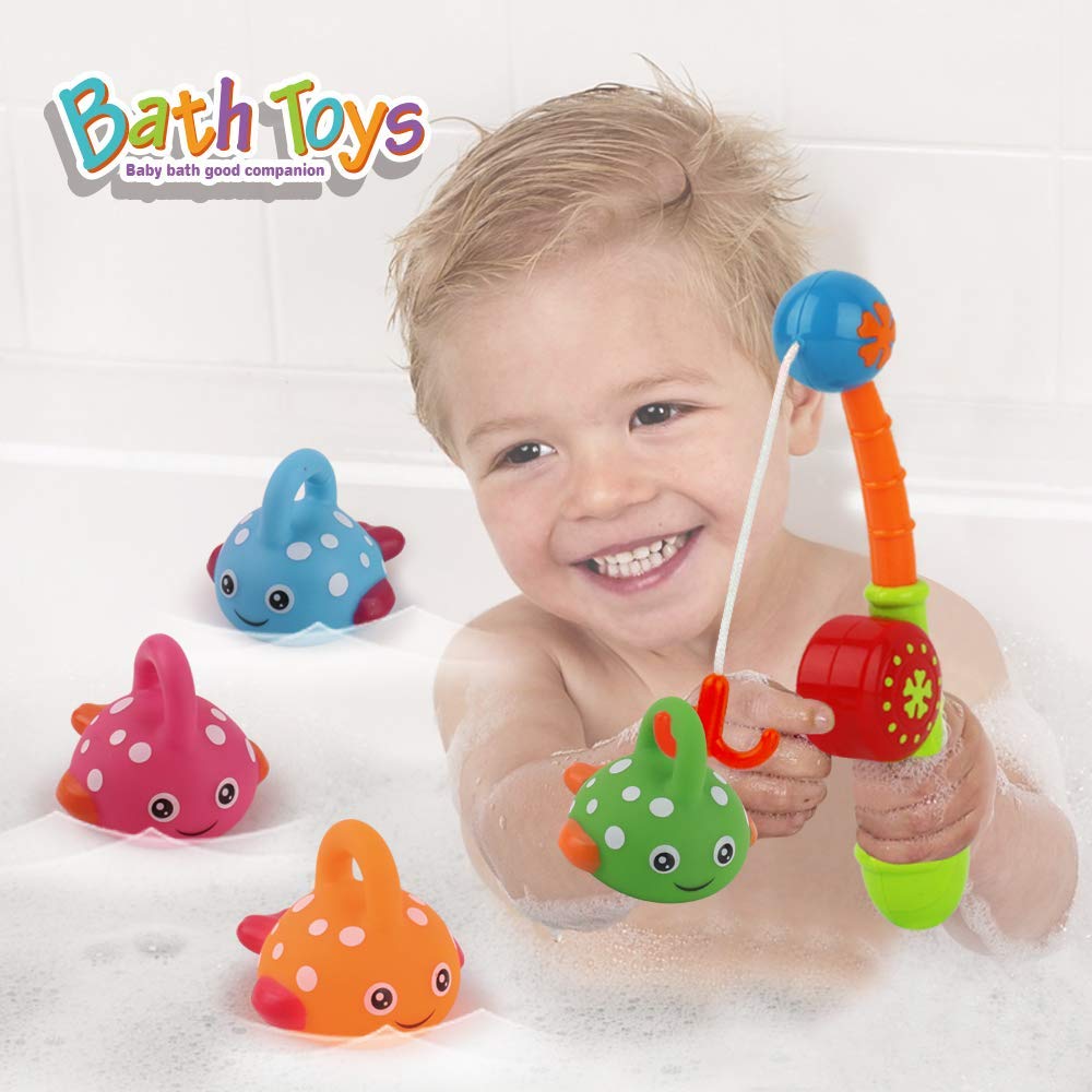 Dwi Dowellin Bath Toys Fishing Games Swimming Whales Bath Time Bathtub Toy For Toddlers Baby Kids Infant Fish Set Age 18Months And Up