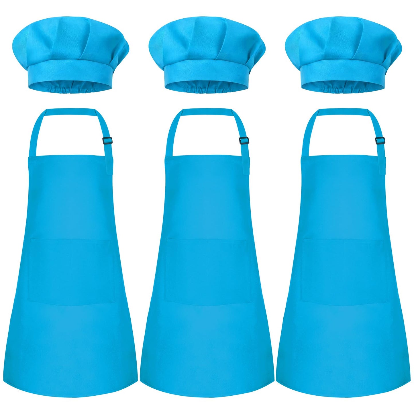 Bouiexye 3 Set Kids Apron and Chef Hat Set Children Apron Adjustable with 2 Pockets Children Chef Painting for Cooking Baking Pa