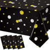 4 Pieces One Happy Dude Party Decoration Tablecloths 54 x 108 Inch Black Rectangle Plastic Smile Face Tablecloth One Happy Dude