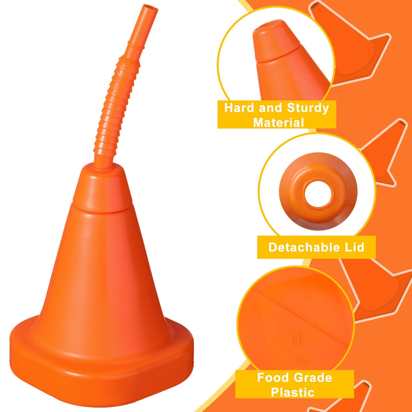 Gerrii Plastic Race Car Party Cups With Straws Construction Cone Cups Bulk Cones Shaped Party Cups Reusable Race Car Birthday Supplies Set For Traffic Party Favor, 10 Oz (Orange, 24 Pieces)