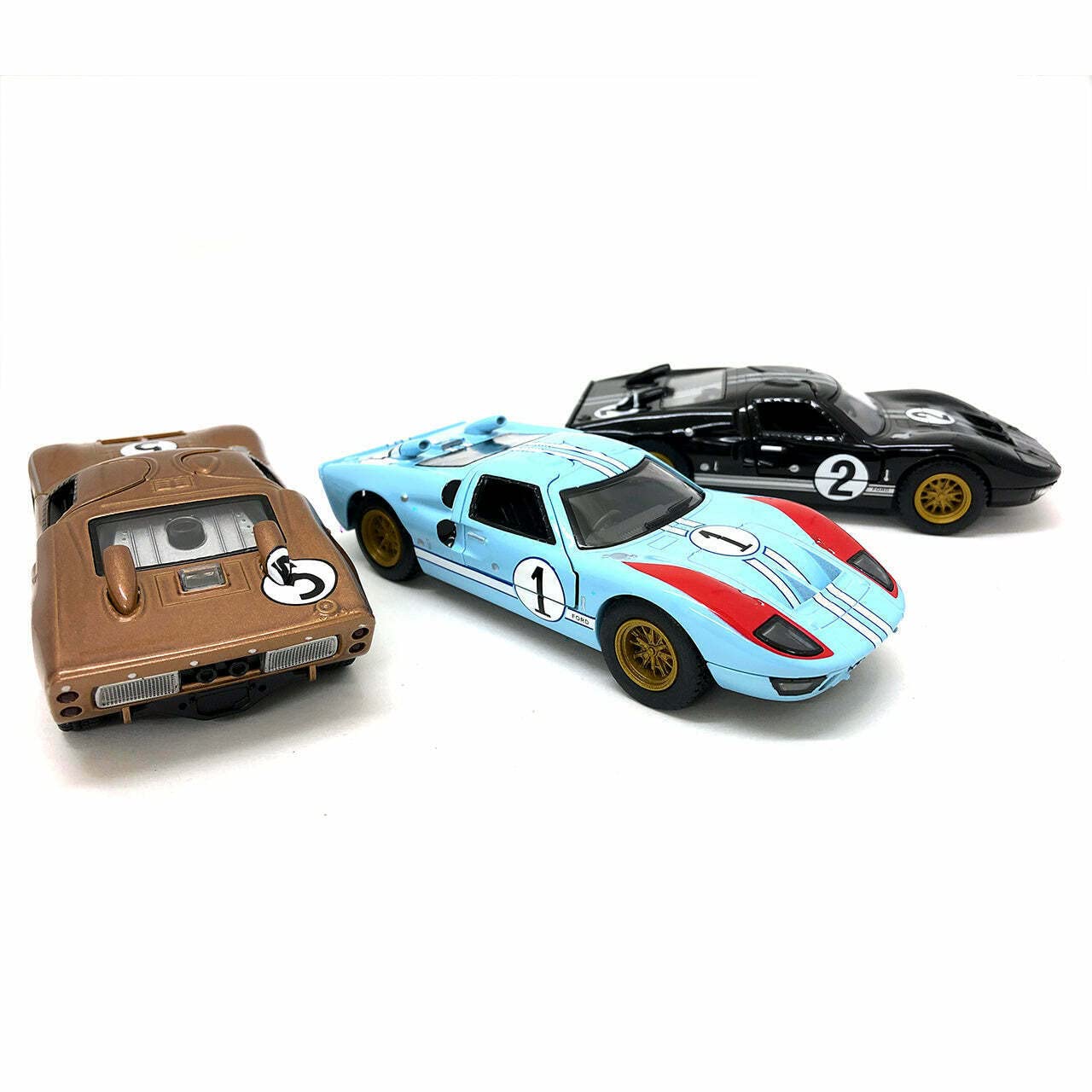 KiNSMART SetOf3 1966 Ford GT40 MKII Heritage Edition 5'' 1:32 Scale Die Cast Metal Model Toy Super Race Car Blue Brown Black