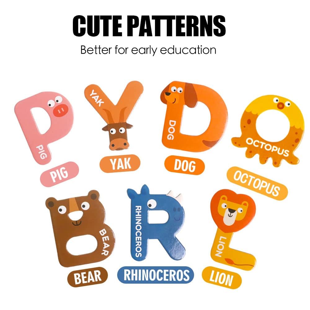 Jcren Jumbo Magnetic Letters Animals Alphabet Toys,Fridge Magnets Stick Large Abc Alphabet Uppercase Toy Set Preschool Learning Spelling Refrigerator Gift For 3 4 5 Year Old Toddler Kids Boys Girls