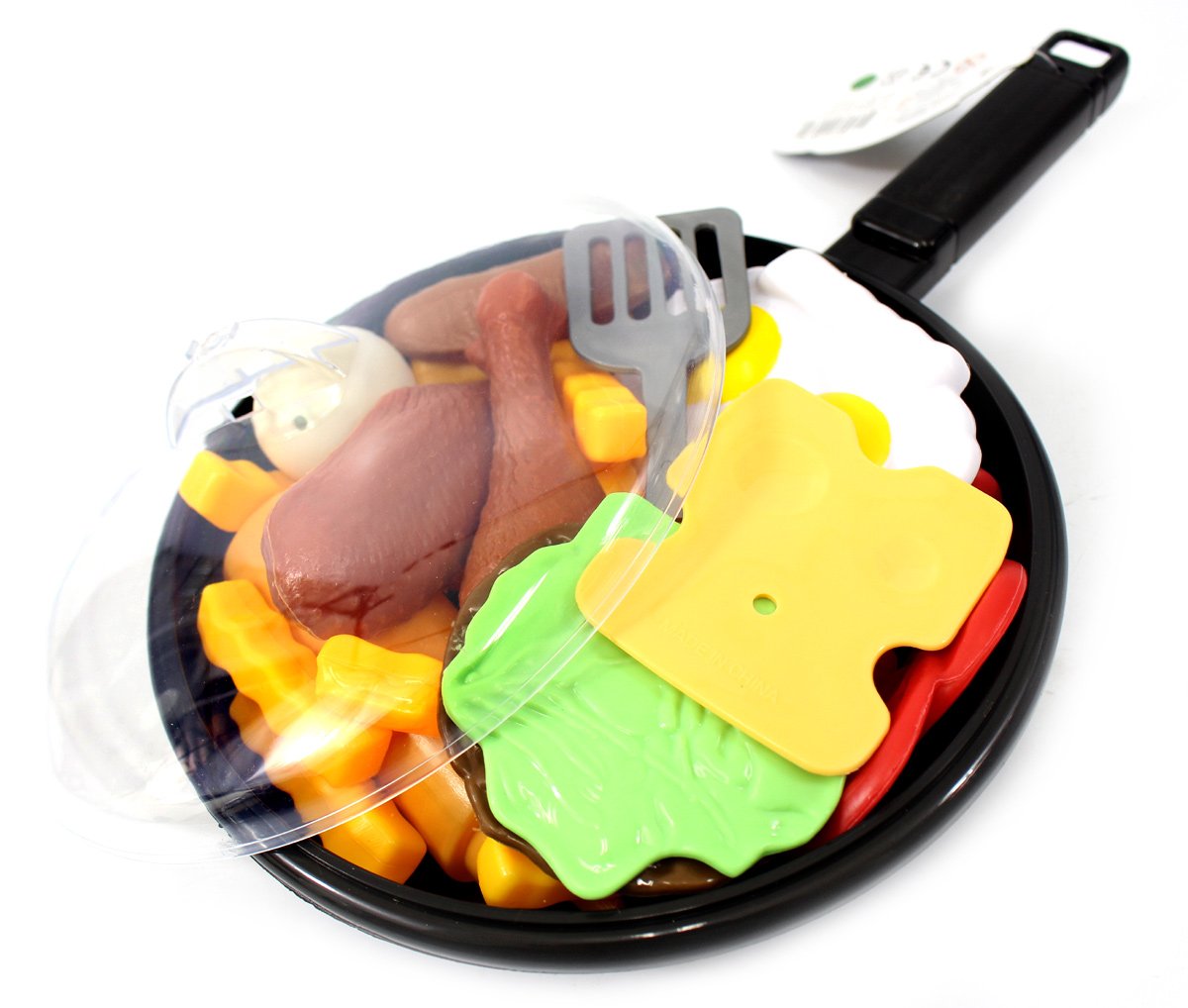 25 Pcs Play Food Kids Toy Set For Toddlers, Kitchen Cooking Toy Fast Food Pretend Play Toy Grill Set With Pan, Spatula & Sauce B