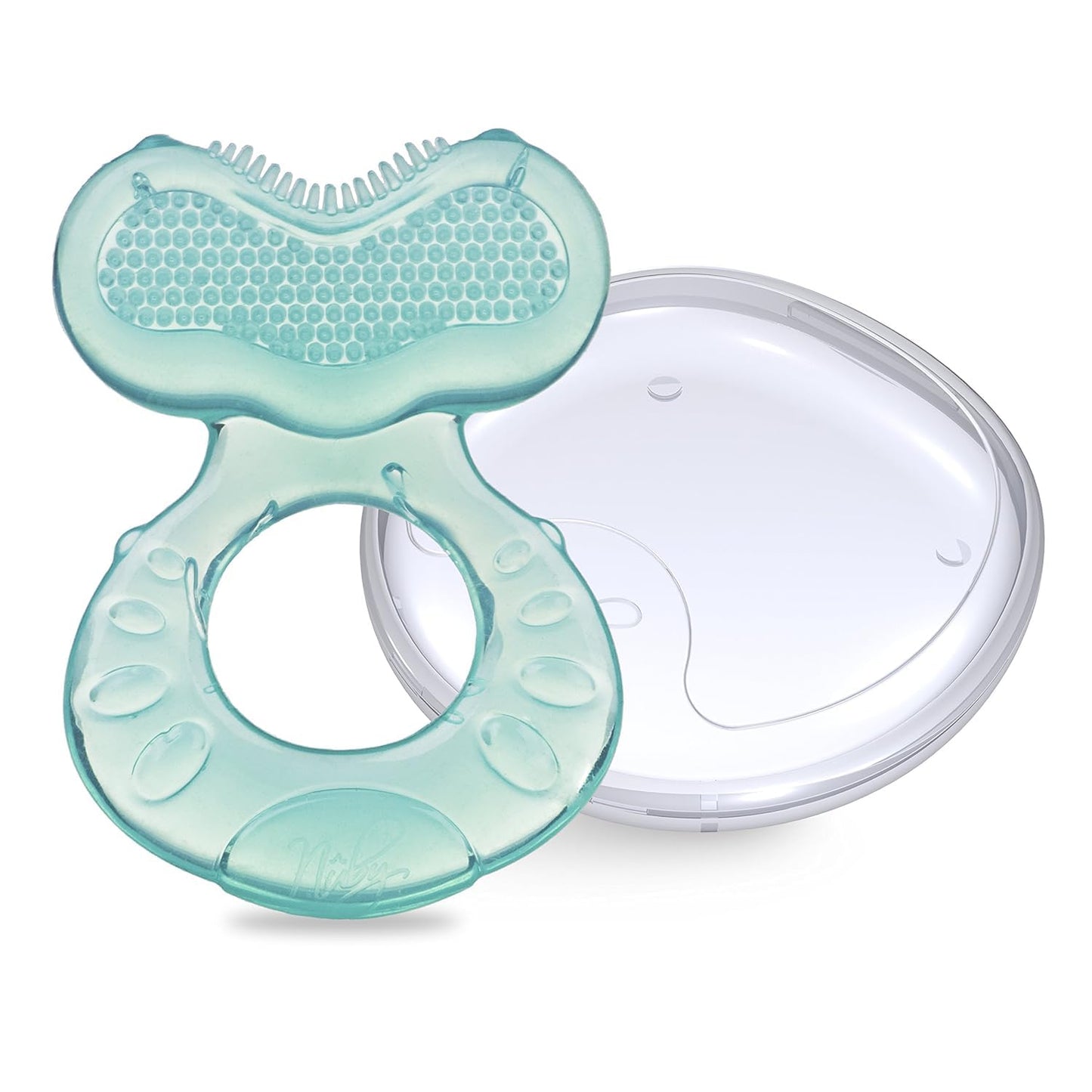 Nuby Silicone Teethe-Eez Teether With Bristles, Includes Hygienic Case, Aqua (Pack Of 1)