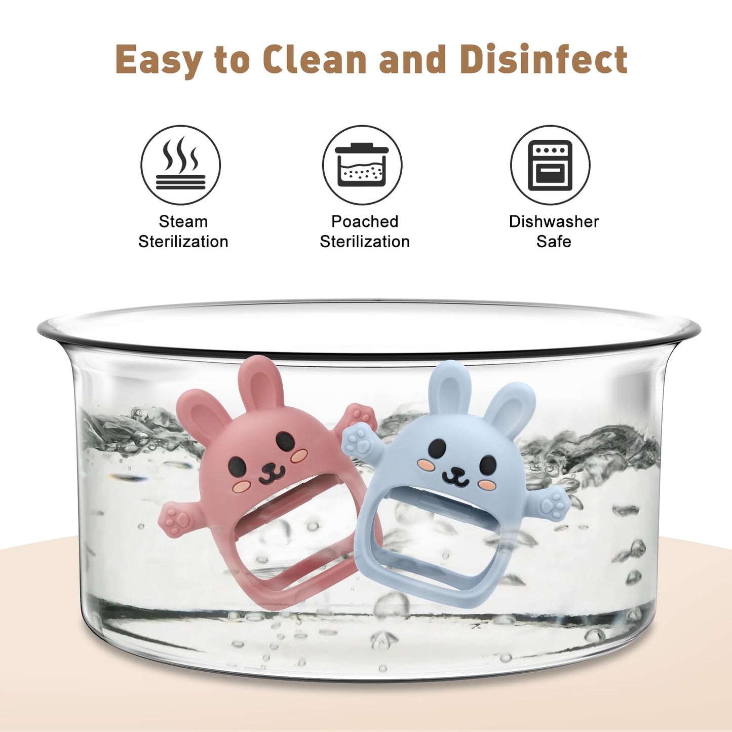 2 Pack Baby Teething Toys for 3-6 6-12 Months, Soft Silicone BPA Free Bunny Teething Mitten, Anti Drop Chew Teether Toys 0-3 6 9