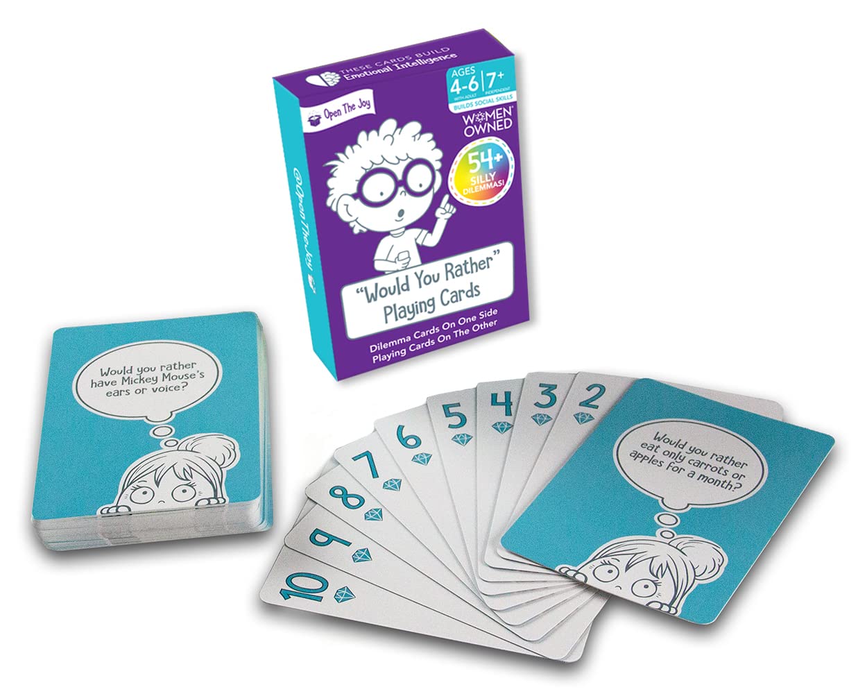 Open The Joy Would You Rather Card Game For Kids, 54+ Conversation Starters Cards Of Silly Dilemmas Questions, Travel Card Game