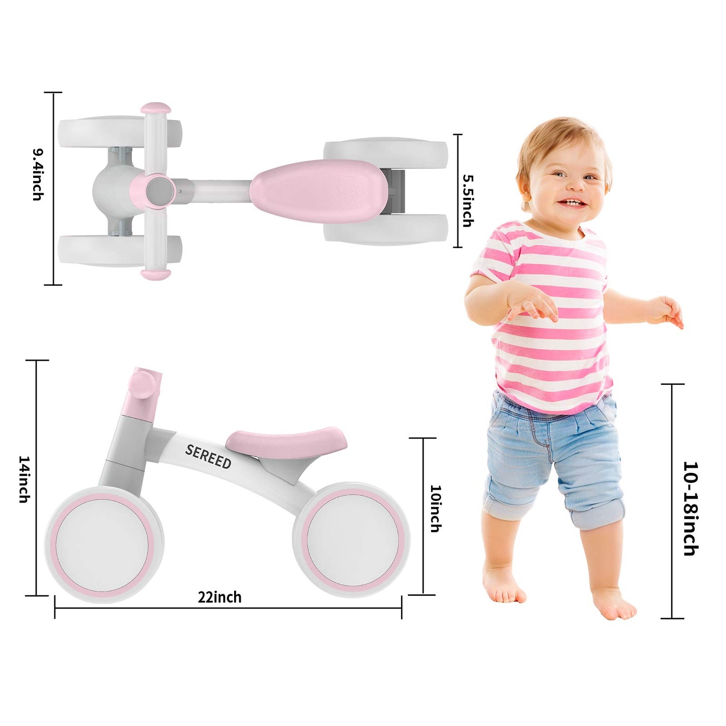 Sereed Baby Balance Bike For 1 Year Old Boys Girls 12-24 Month Toddler Balance Bike, 4 Wheels Toddler First Bike, First Birthday