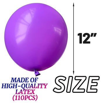 110Pcs Purple Balloons 12 Inch, Purple Latex Balloons For Birthday Party Baby Shower Wedding(With 2 Ribbons).
