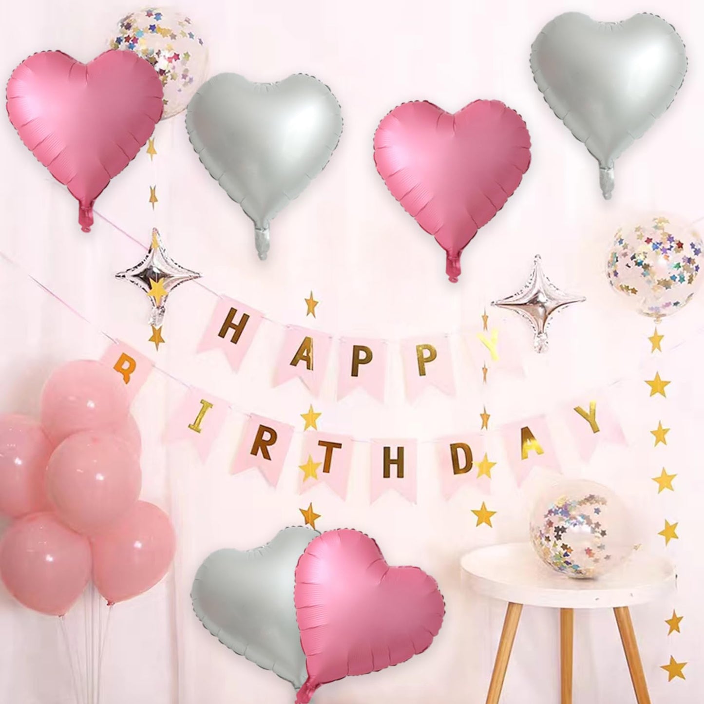 30 Pcs Metallic Pink Silve White Heart Balloons 18In Heart Shaped 18 Inch Balloons Helium Mylar Balloons Foil Balloon Decoration