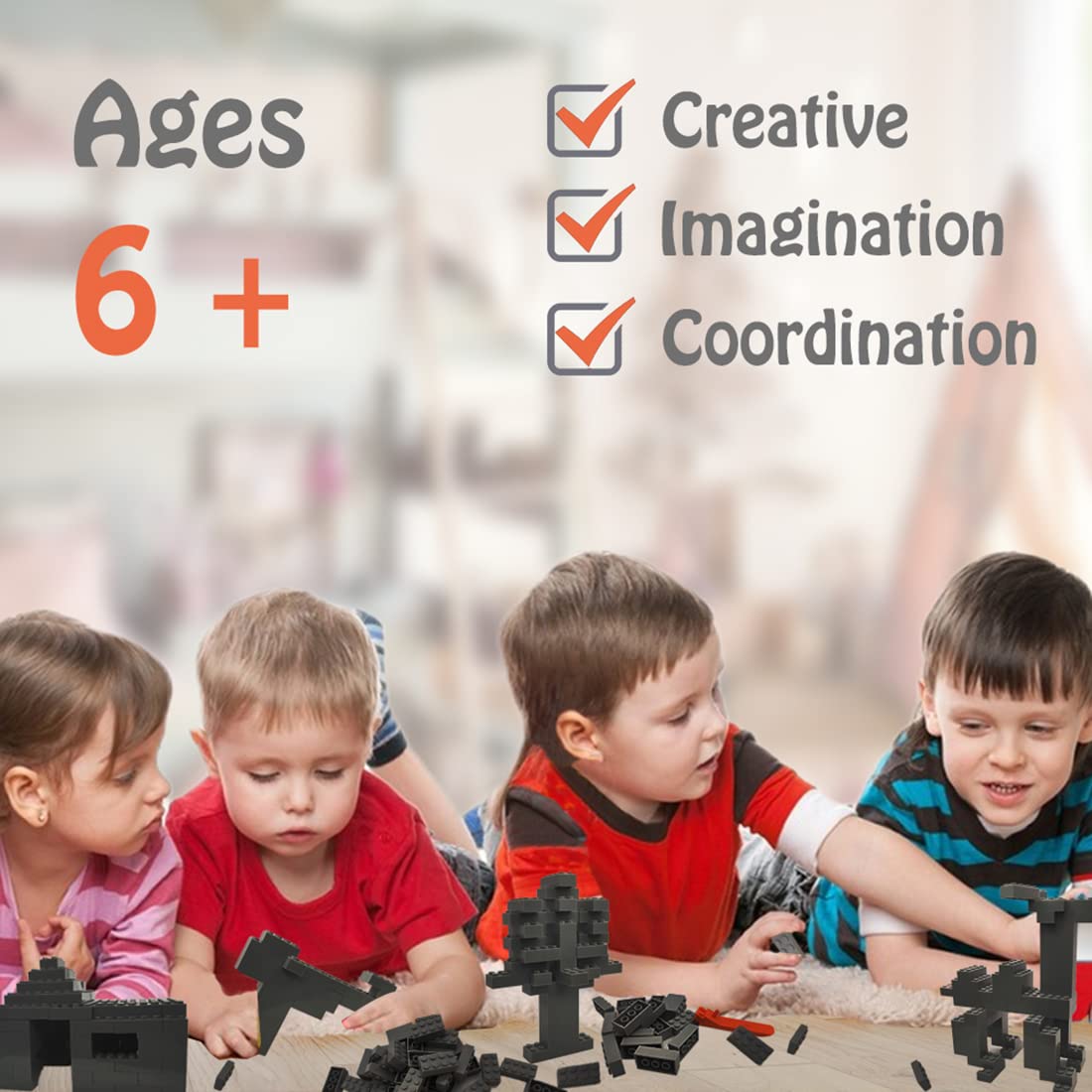 Huizdq 200 Piece Classic Building Bricks, 2X4 Building Blocks Stem Creative Building Toys, Dark Grey