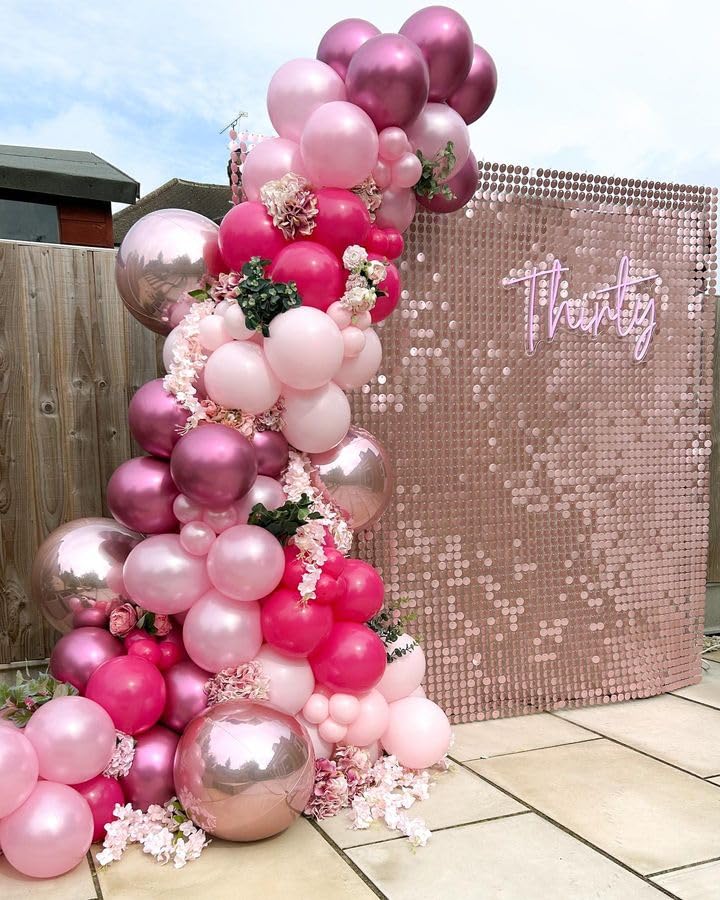 Bezente Pink Balloons Set, 60pcs 12" Metallic & Latex Balloons for Birthday, Wedding, Baby Shower - Multiple Pink Colors