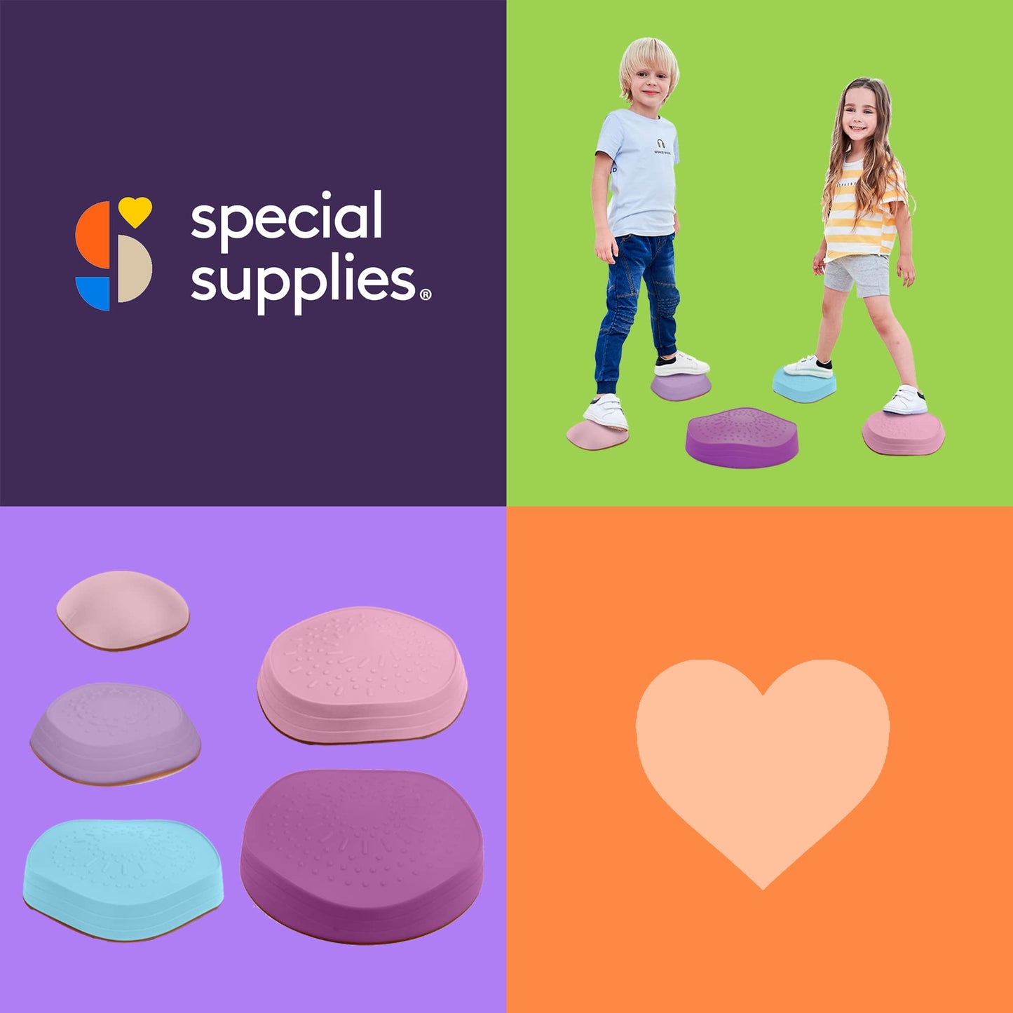 Special Supplies Stepping Stones For Kids, 5 Balance Indoor And Outdoor Blocks Promote Coordination, Balance, Strength, Child Safe Rubber, Non-Slip Edging, Stackable (Unicorn)