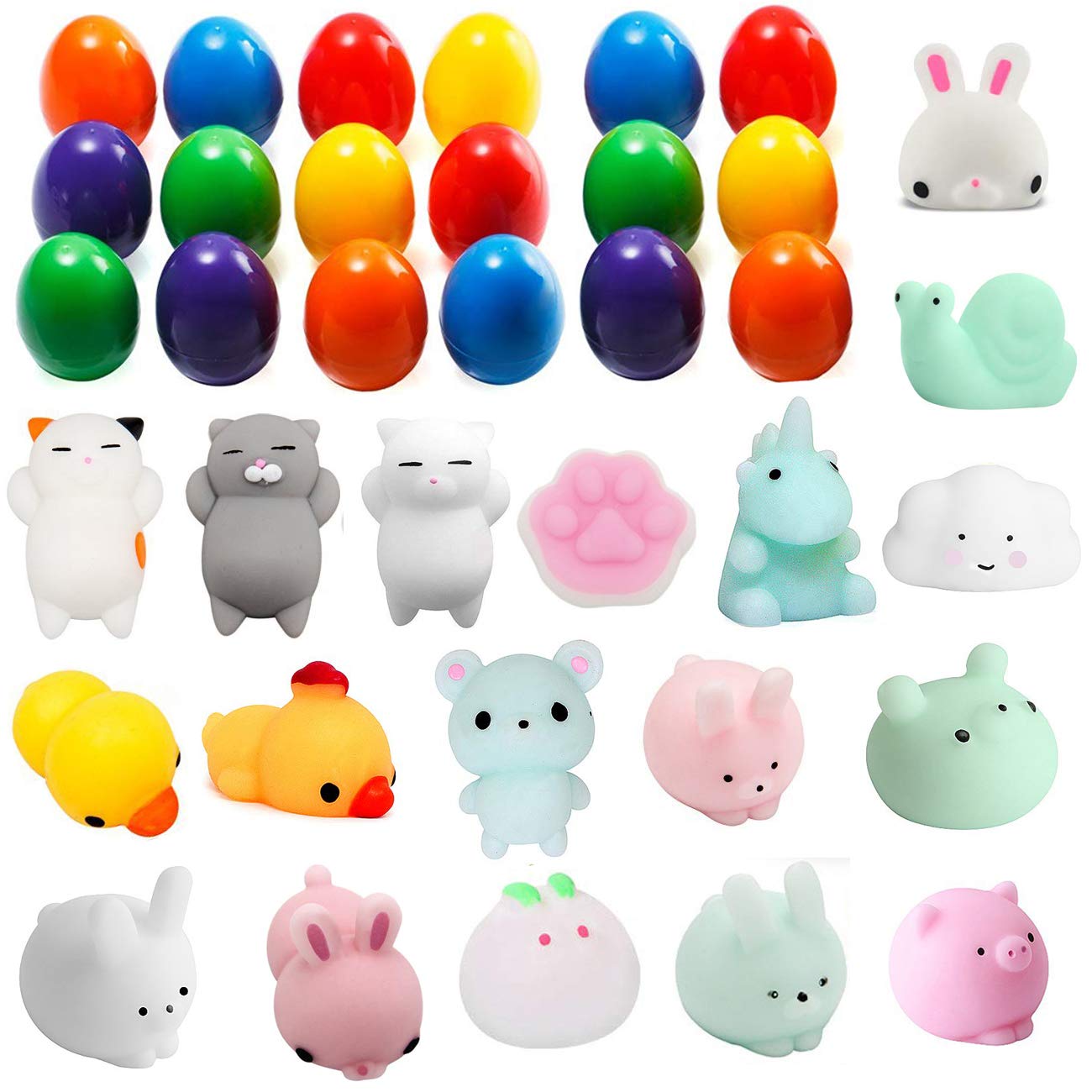 Mochi Squishys Toys, 18PCS Cute Kawaii Squishies Animals Stress Relief Toys for Kids Soft Squeeze Reliever Anxiety Toys Classroo
