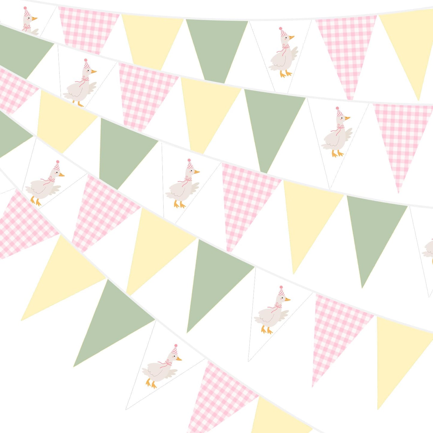 Pasimy 5 Pcs Silly Goose Birthday Party Decorations Pink Green Yellow Gingham Print Pennant Banners Funny Geese Triangle Bunting