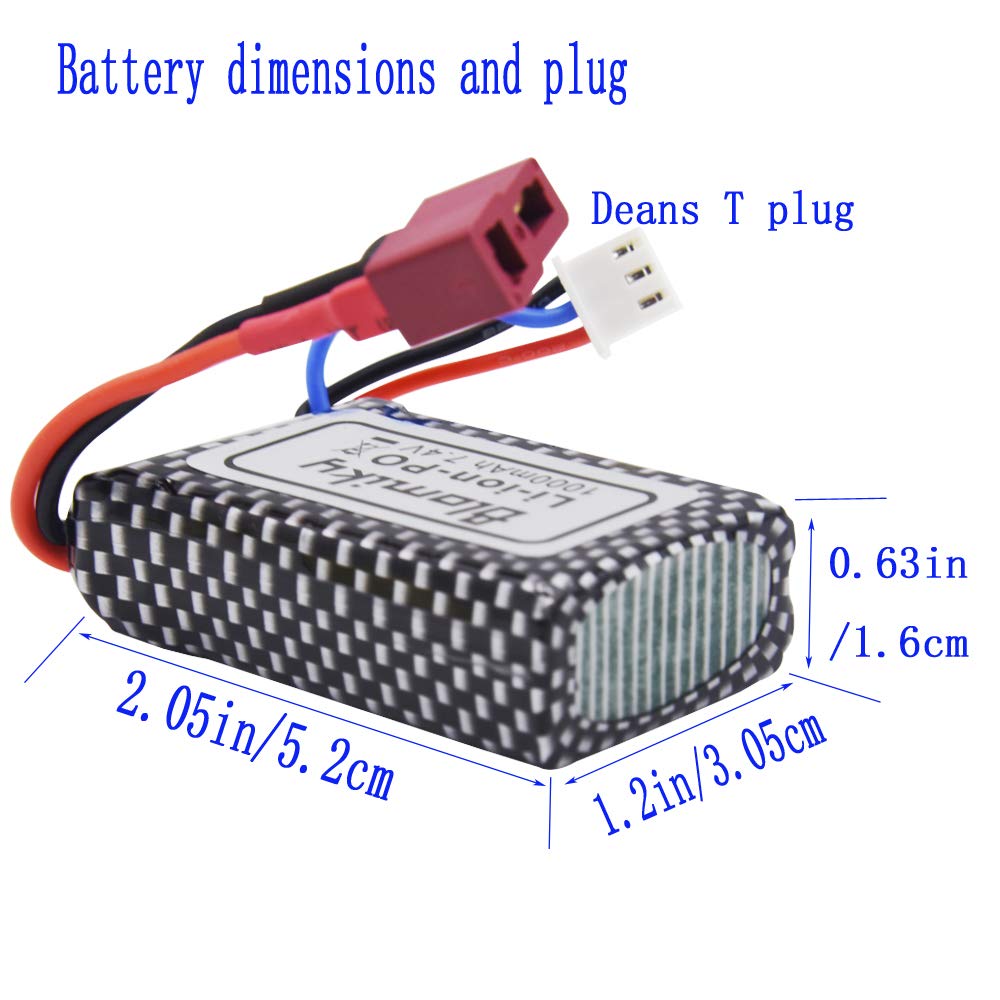 Blomiky 2 Pack 7.4V 2S 30C 1000mAh 7.4Wh Lipo Battery T Plug and USB Charger Cable Suitable for HBX 16889 16890A and XLH Q903 Q9
