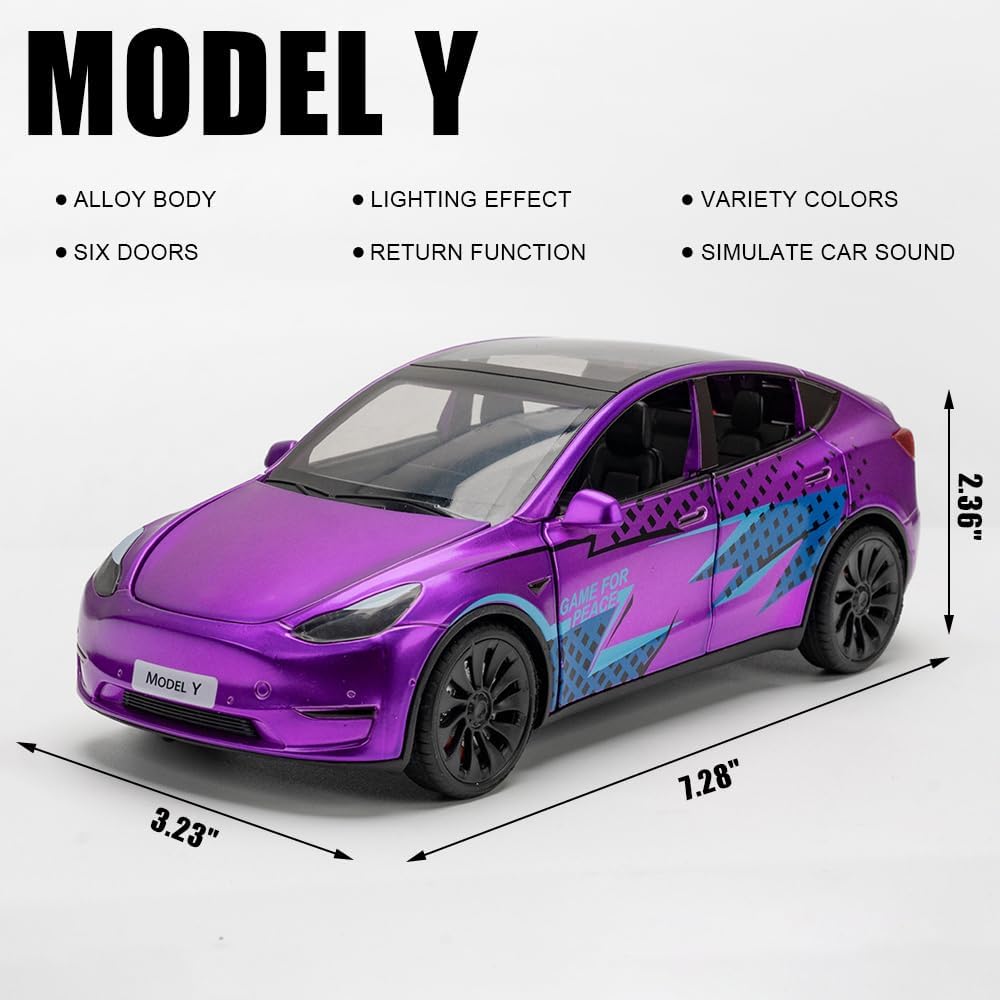 1/24 Model Y Toy Cars Alloy Diecast Model, Pull Back Model Y Model Car with Light, Big Model Y Diecast Car Model Toy Suitable fo