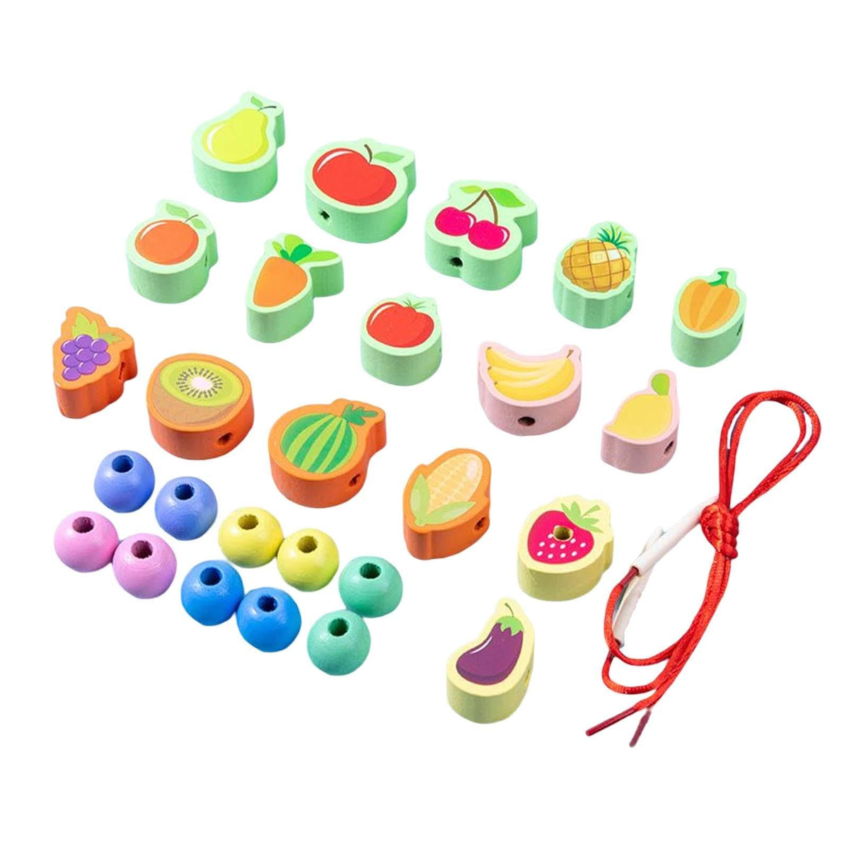 HEAVENGLOW Wooden Threading Toys Preschool Lacing Beads Set for Educational Gifts Set A