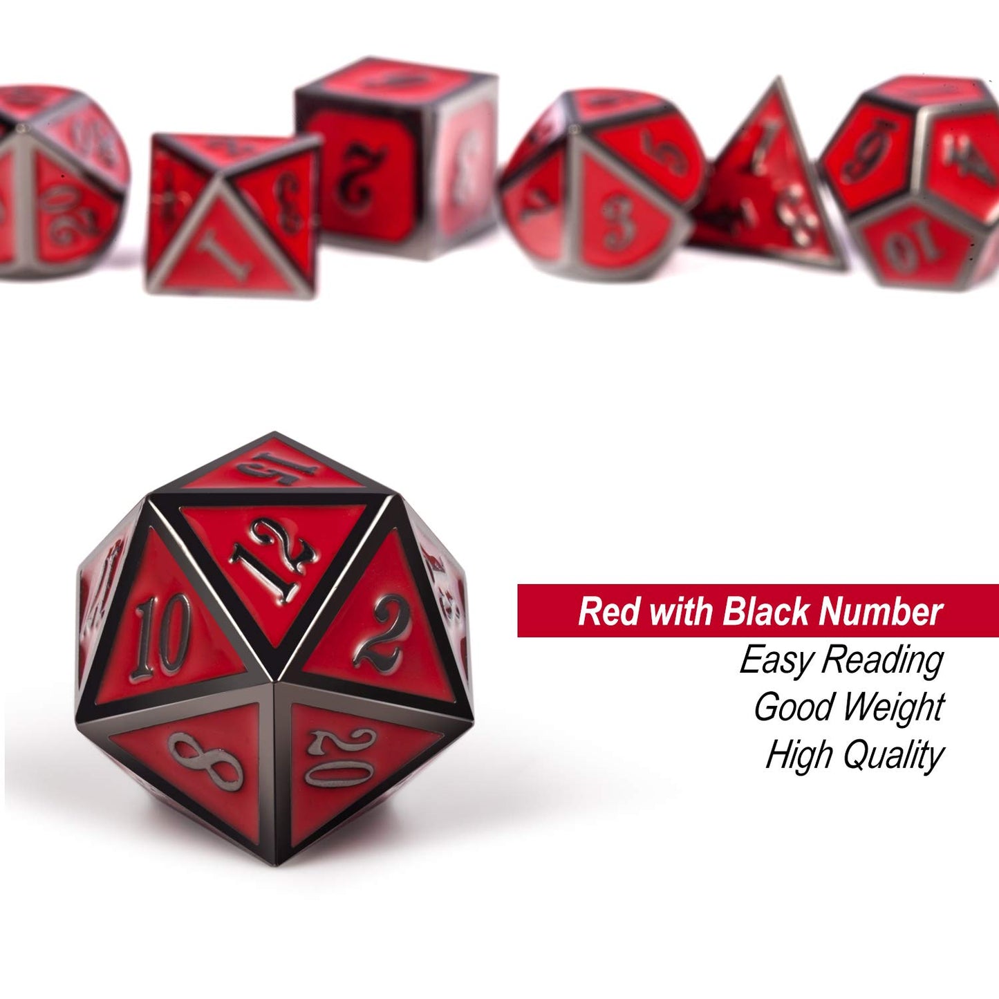 DnDnD Red D&D Game Dice,7 Die Polyhedral Metal Dice with Gift Metal Tin for RPG DND Dungeons and Dragons Dice Collector Board Ga