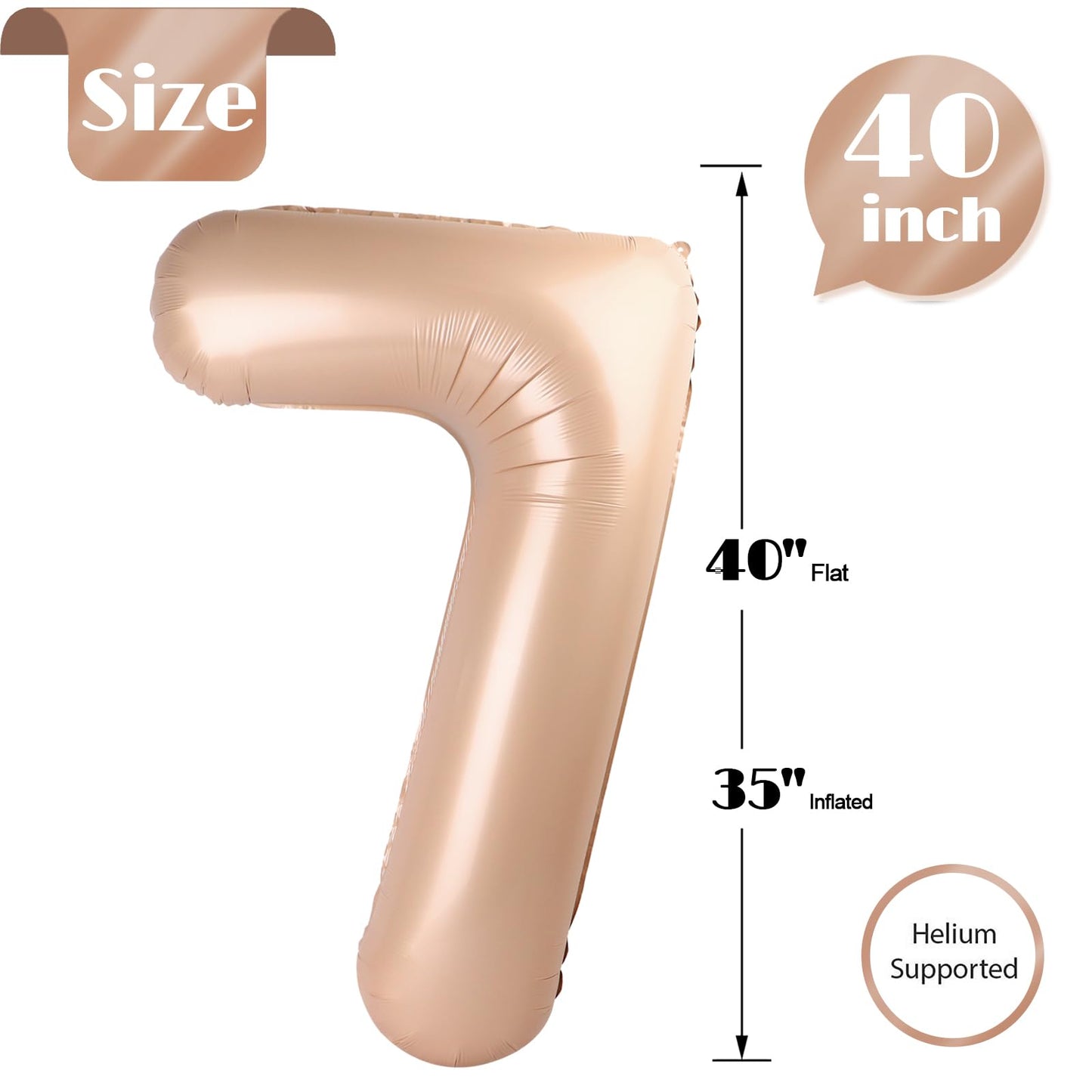Light Brown 7 Balloon, Tan Number Balloons 40 Inch, 7Th Beige Birthday Decorations For Kids Girls Boys, Sandy Brown Party Decora