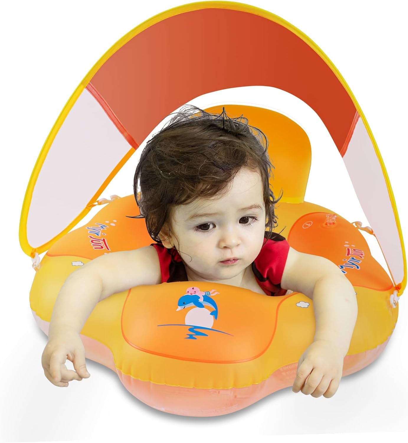 Myir Jun Baby Pool Float With Canopy, Inflatable Baby Pool Float Toddler Float Children Baby Float For Pool Baby Swim Trainer Toddler Swim Float (Orange, S,Float With Canopy)