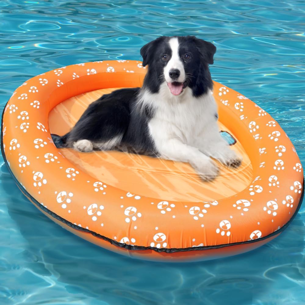 Vercico Dog Pool Float Inflatable Dog Floats For Pool Dog Floaties Swimming Pool Floats For Small Medium Large Dog Puncture Proof (Orange)