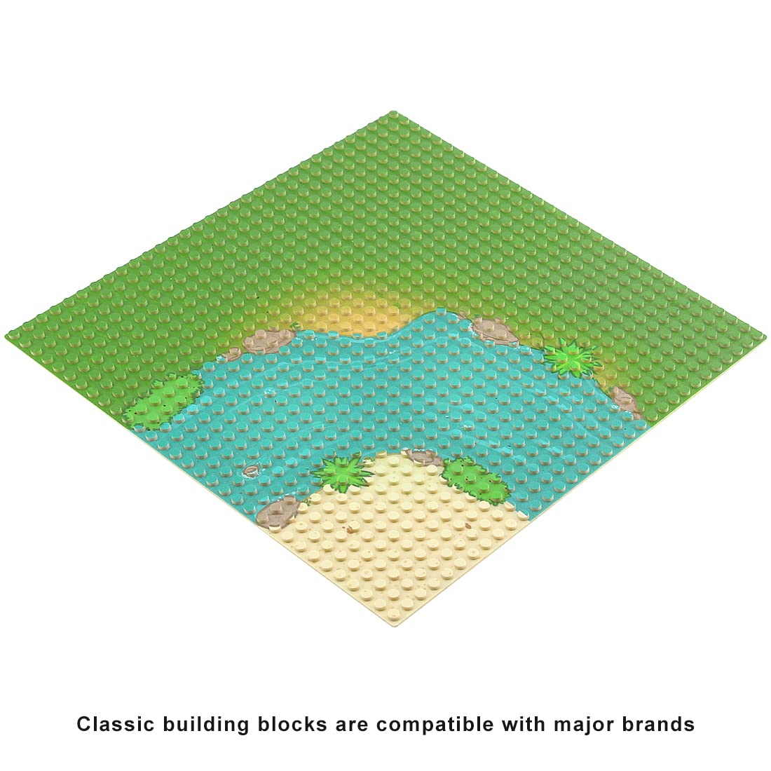 Feleph 4 Pieces Classic Baseplate With River And Grassland Pattern Base Plates For Building Blocks 10 X 10 Inches Mat Compatible With Major Brands