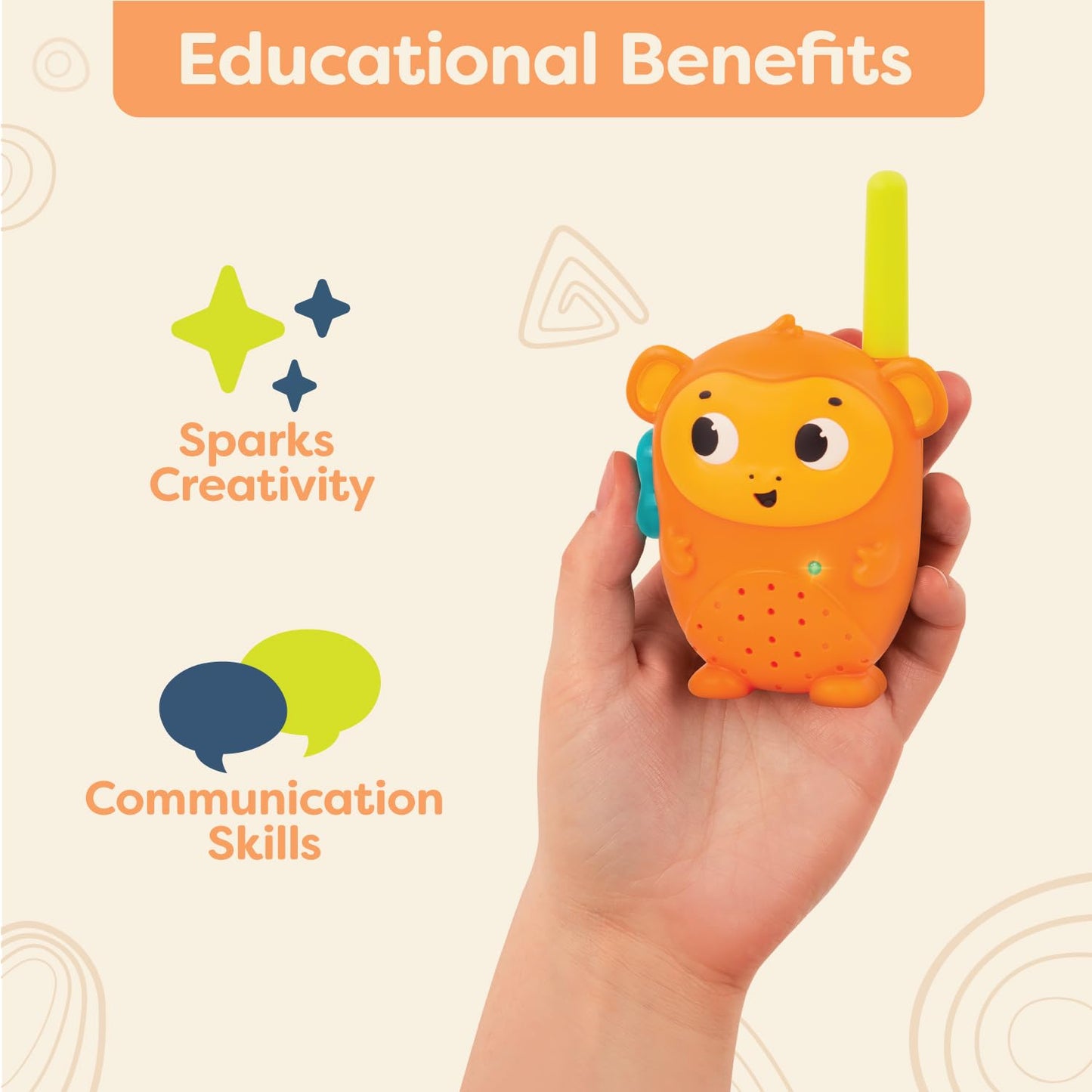 B. Toys- Hippo & Monkey Walkie-Talkies- Walkie Talkie Set – 2-Pack Walkie Talkies – Long 100-Foot Range – Toys For Toddlers, Kids – 3 Years +