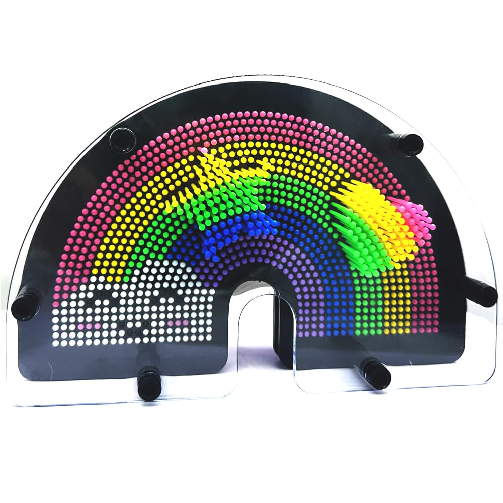 Sharkwill 3D Pin Art Intellectual Fun Toy Rainbow Plastic Pin Art Palm Board Push Pin Toy(Smiling Rainbow 6X10Inches)