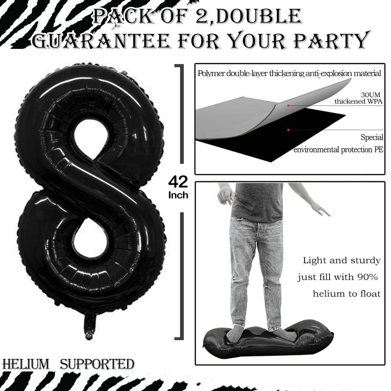 Goer Black Foil Balloons Number 8,Huge Number Balloons For 8Th 18Th 28Th 38Th 48Th Birthday Party Supplies Anniversary Decorations (3 Pcs,42 Inch,32 Inch,16Inch)